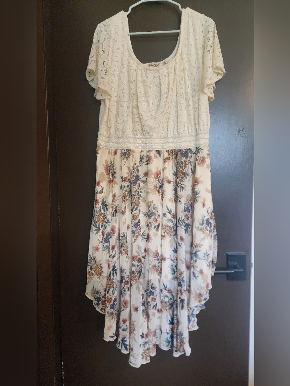 liberty Cream Lace Bodice Floral High-Low Hem Dress